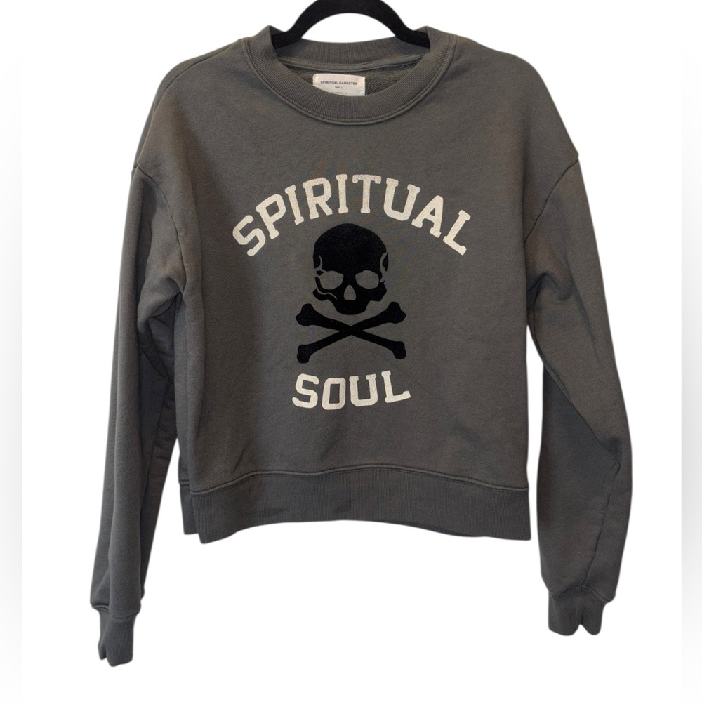 SPIRITUAL GANGSTER Skull Black Crew Neck Sweatshirt Women’s Size Small - Picture 2 of 10
